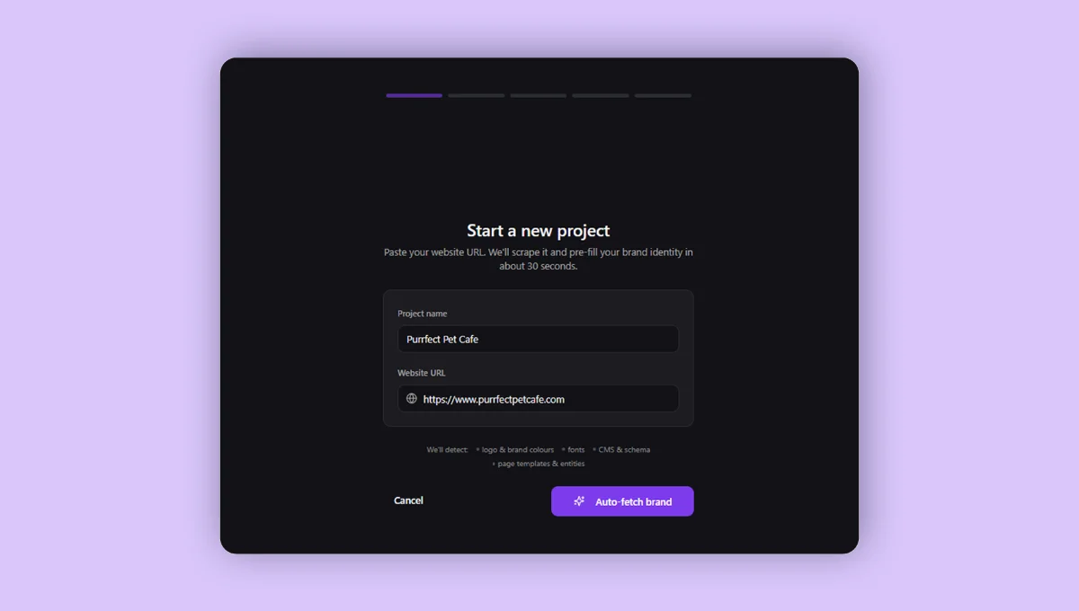 New Project dialog (name + URL fields)